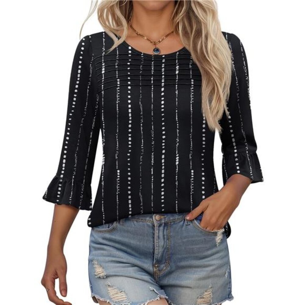 Blingfit 3/4 Length Sleeve Womens Tops Dressy Casual Shirts Ruffle Bell Sleeve